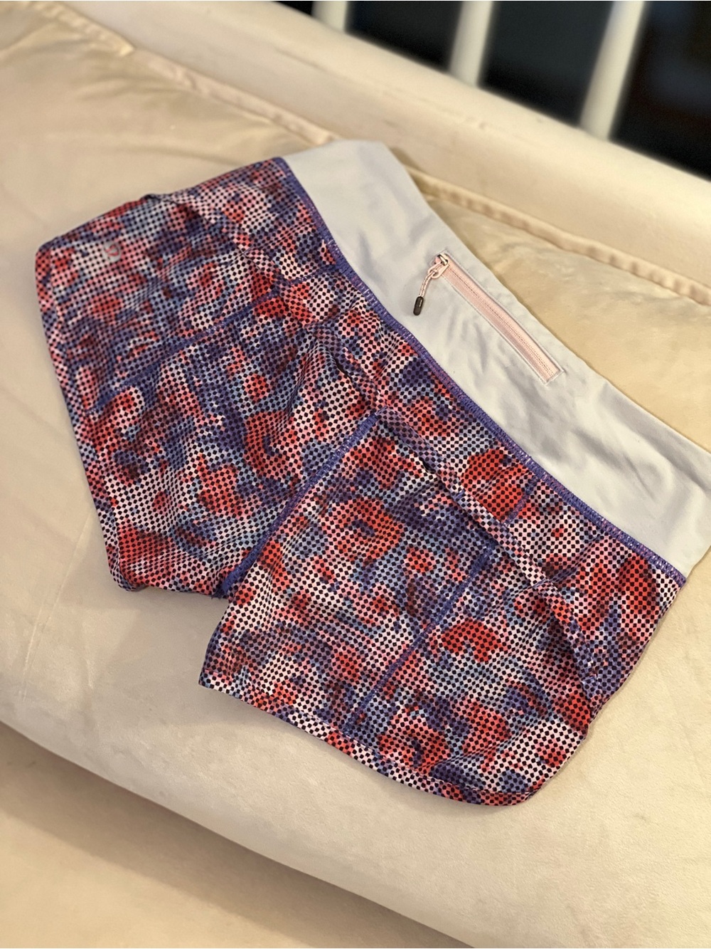 LULULEMON Athletic Shorts Purple Pink Abstract Flowers Size 4 Yoga Athleisure